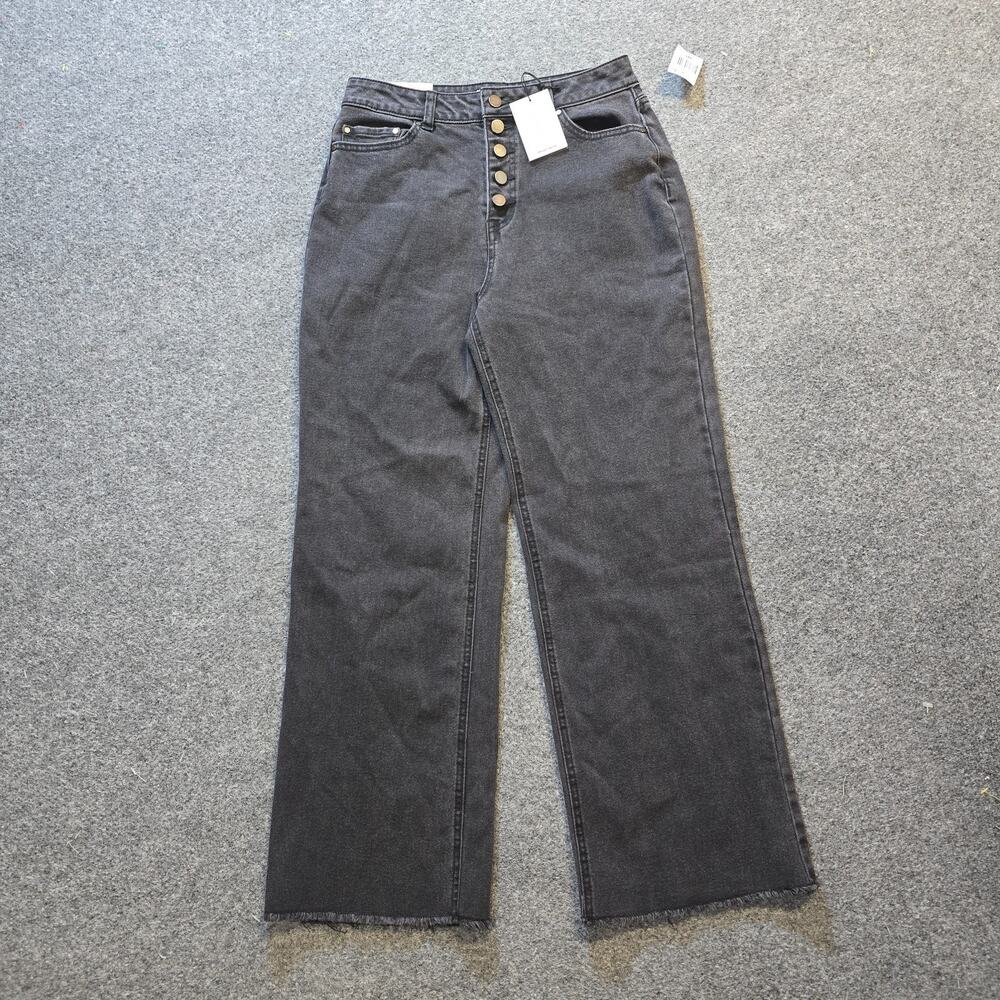 Tinsel Jeans Womens Size 8 Petite Black Crop Wide Leg Button Fly Capsule Casual